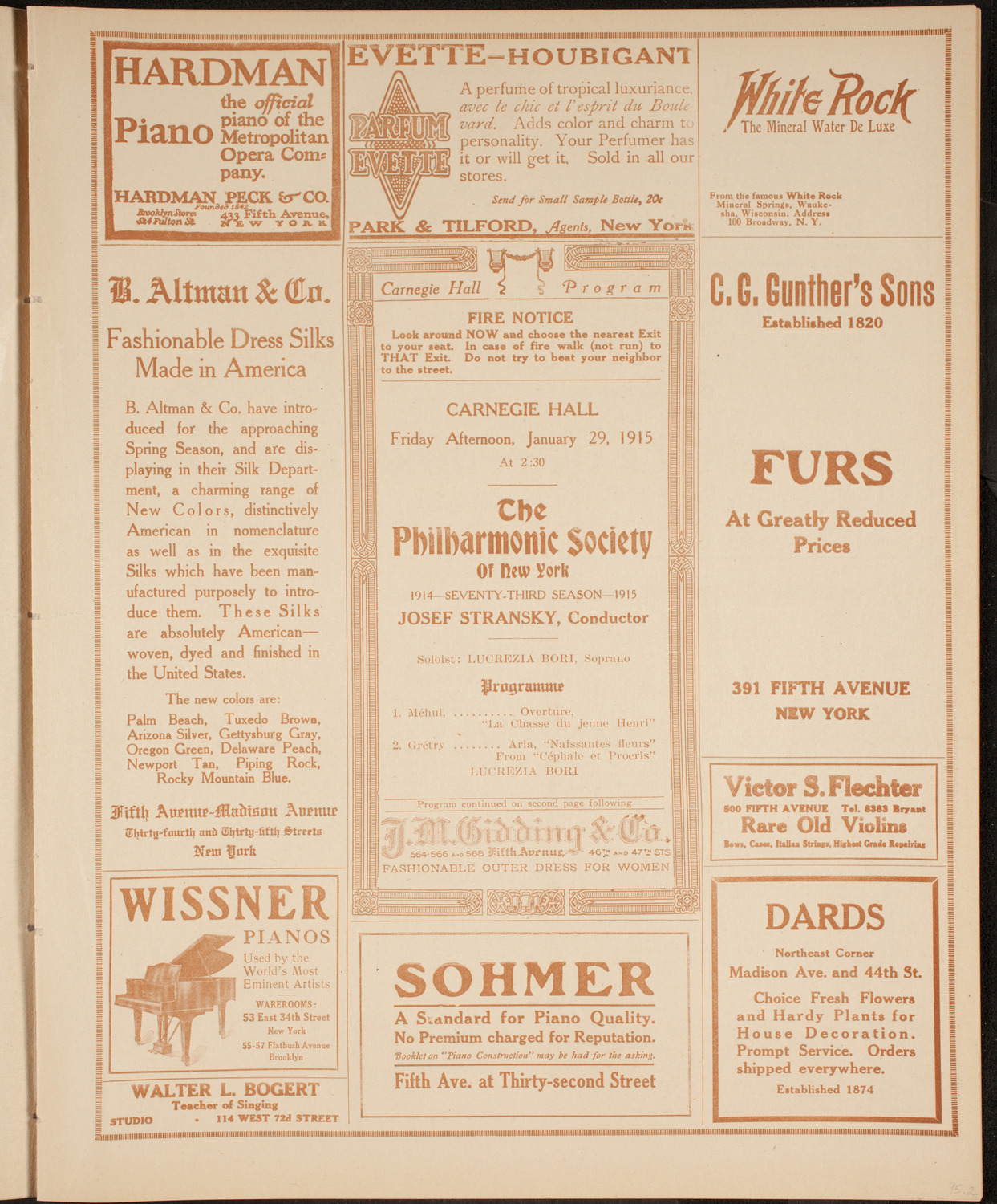 New York Philharmonic, January 29, 1915, program page 5