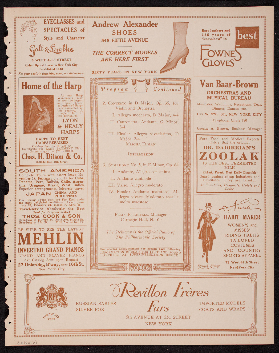 New York Philharmonic, November 10, 1916, program page 7