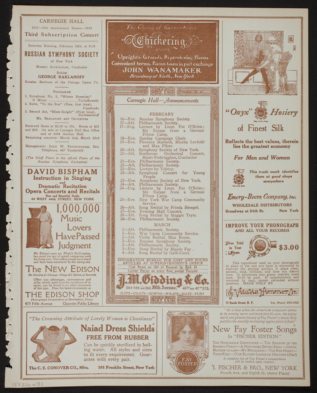 Boston Symphony Orchestra, February 16, 1918, program page 3
