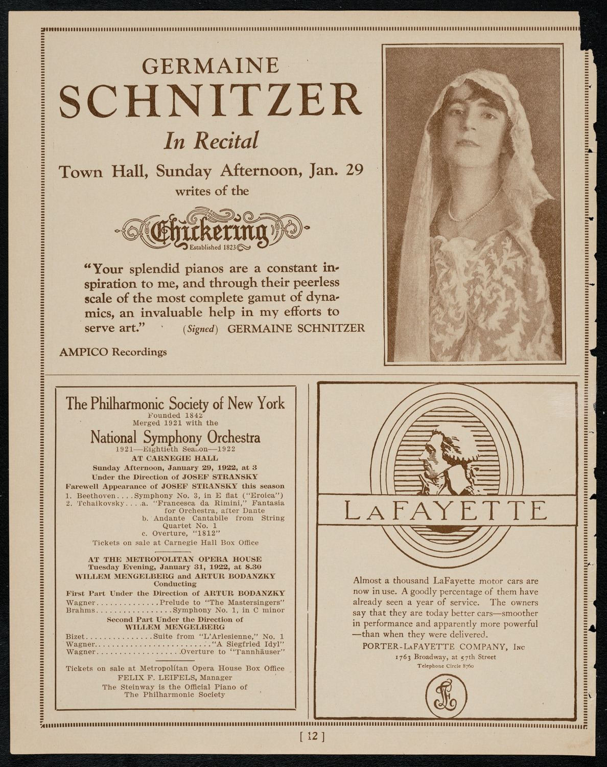 New York Philarmonic, January 27, 1922, program page 12