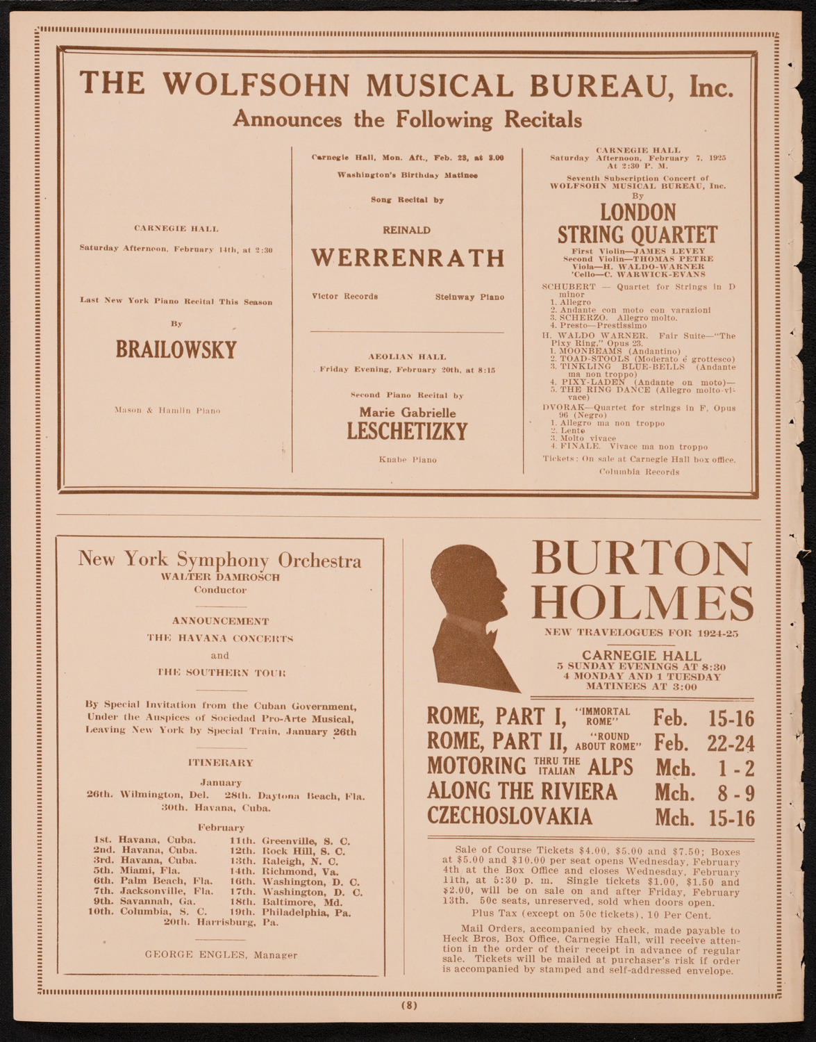 New York Philharmonic, February 6, 1925, program page 8