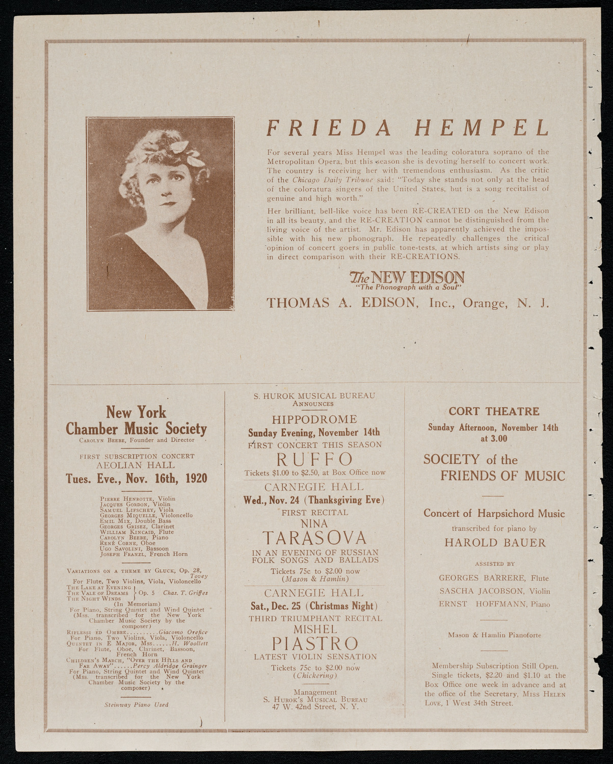 New York Philharmonic, November 11, 1920, program page 2