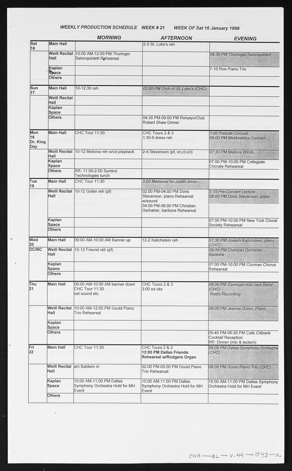 Carnegie Hall Booking Ledger, volume 44, page 43a