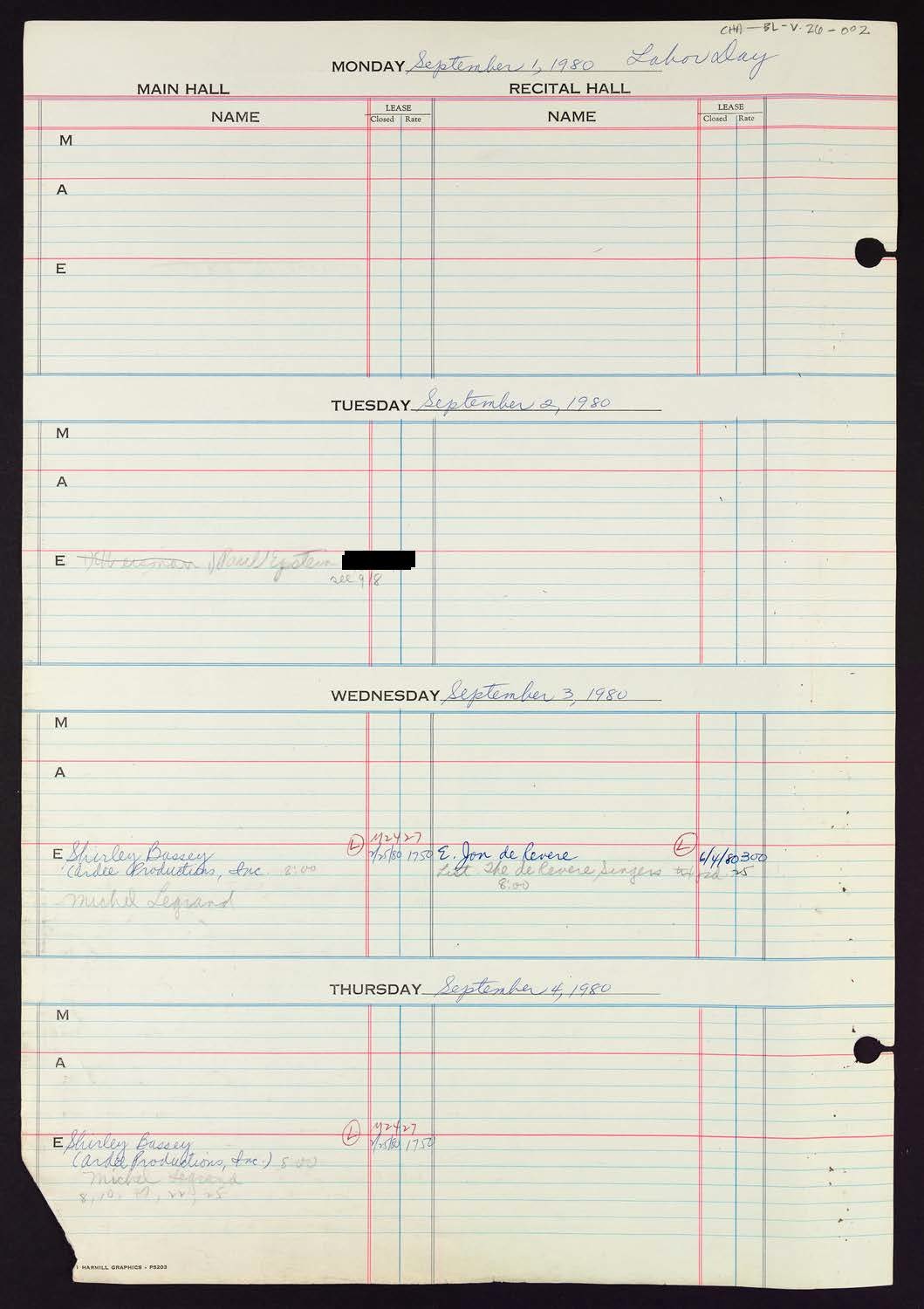 Carnegie Hall Booking Ledger, volume 26, page 2