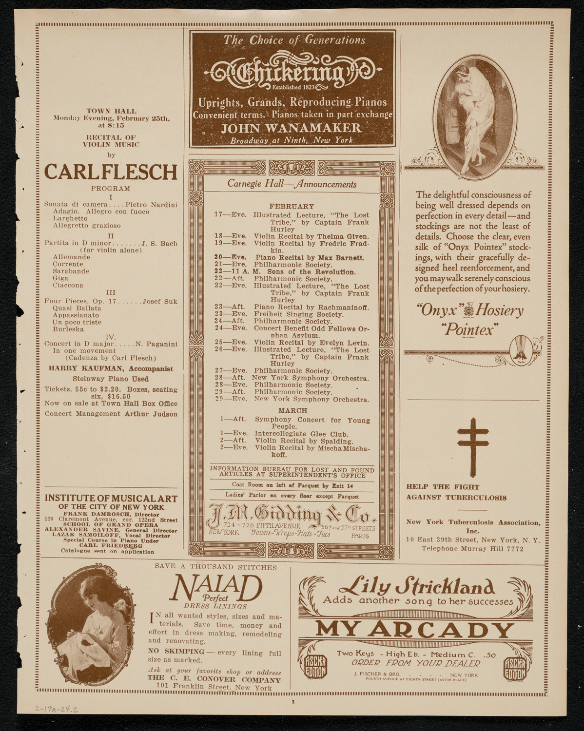 New York Philharmonic, February 17, 1924, program page 3