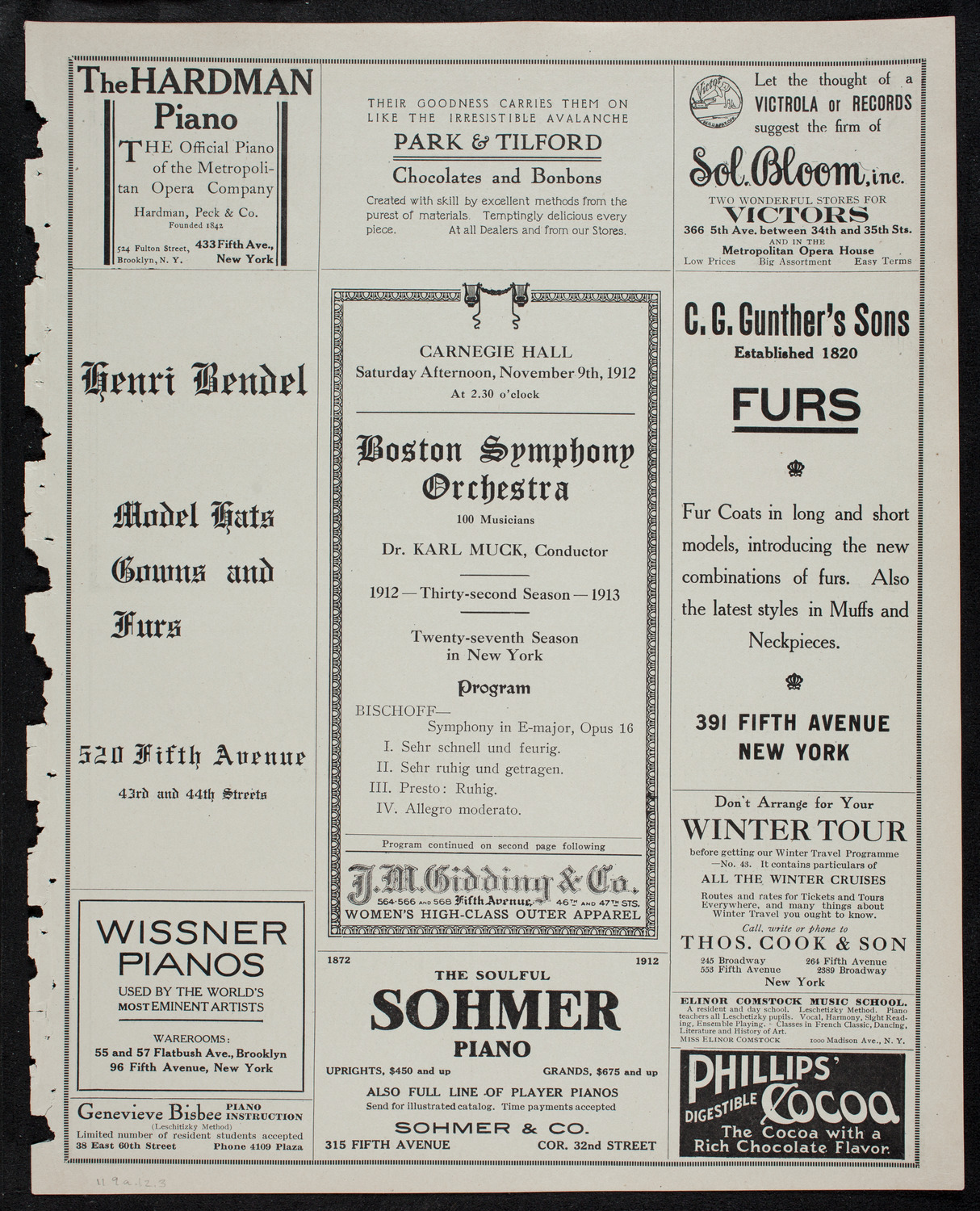 Boston Symphony Orchestra, November 9, 1912, program page 5