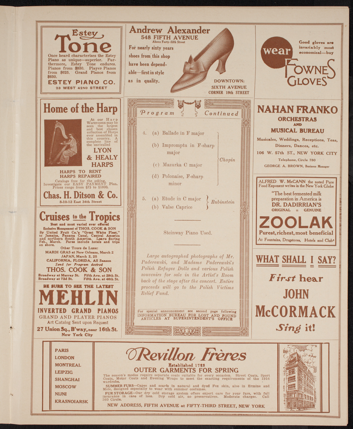 Ignacy Jan Paderewski, Piano, March 25, 1916, program page 7