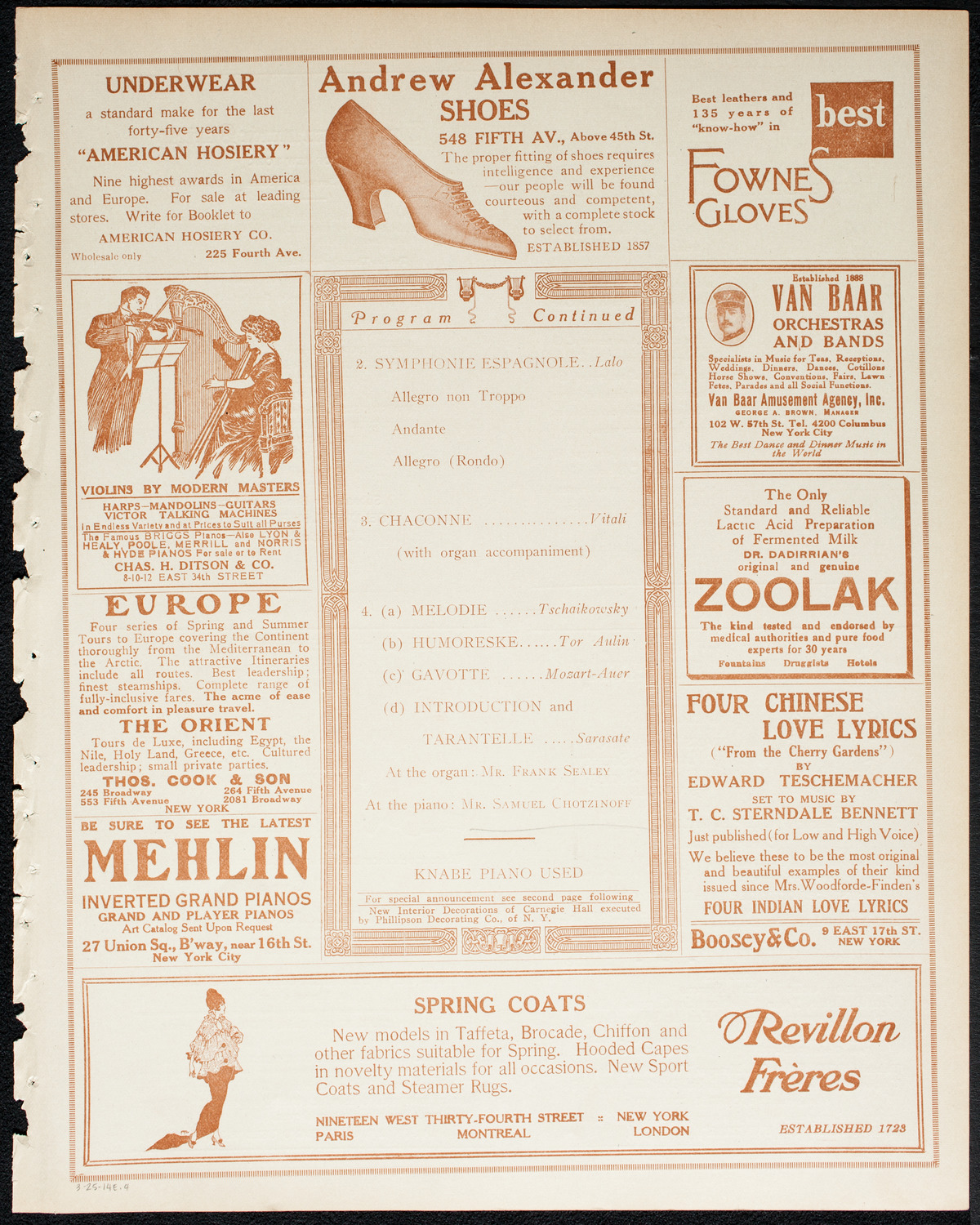 Francis MacMillen, Violin, March 25, 1914, program page 7