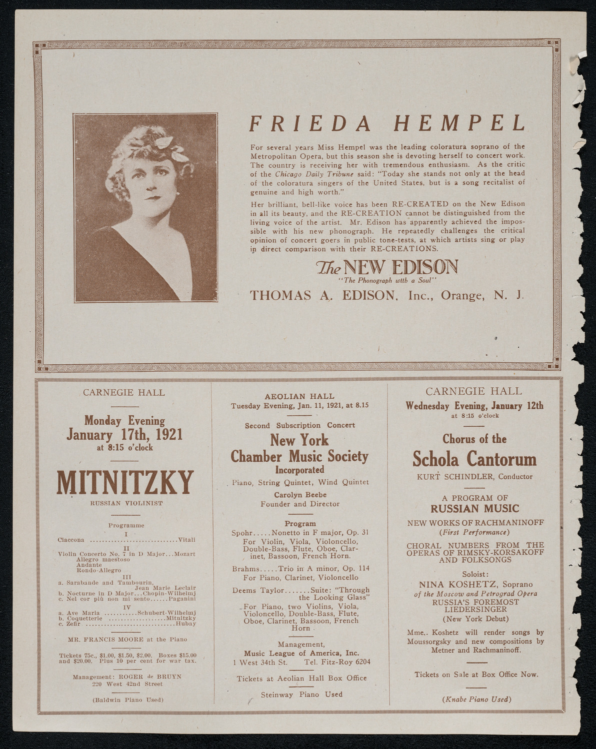Boston Symphony Orchestra, January 6, 1921, program page 2