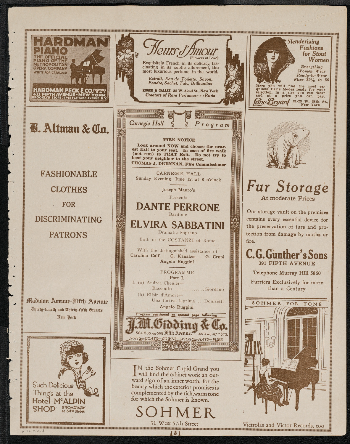 Dante Perrone and Elvira Sabbatini, June 12, 1921, program page 5