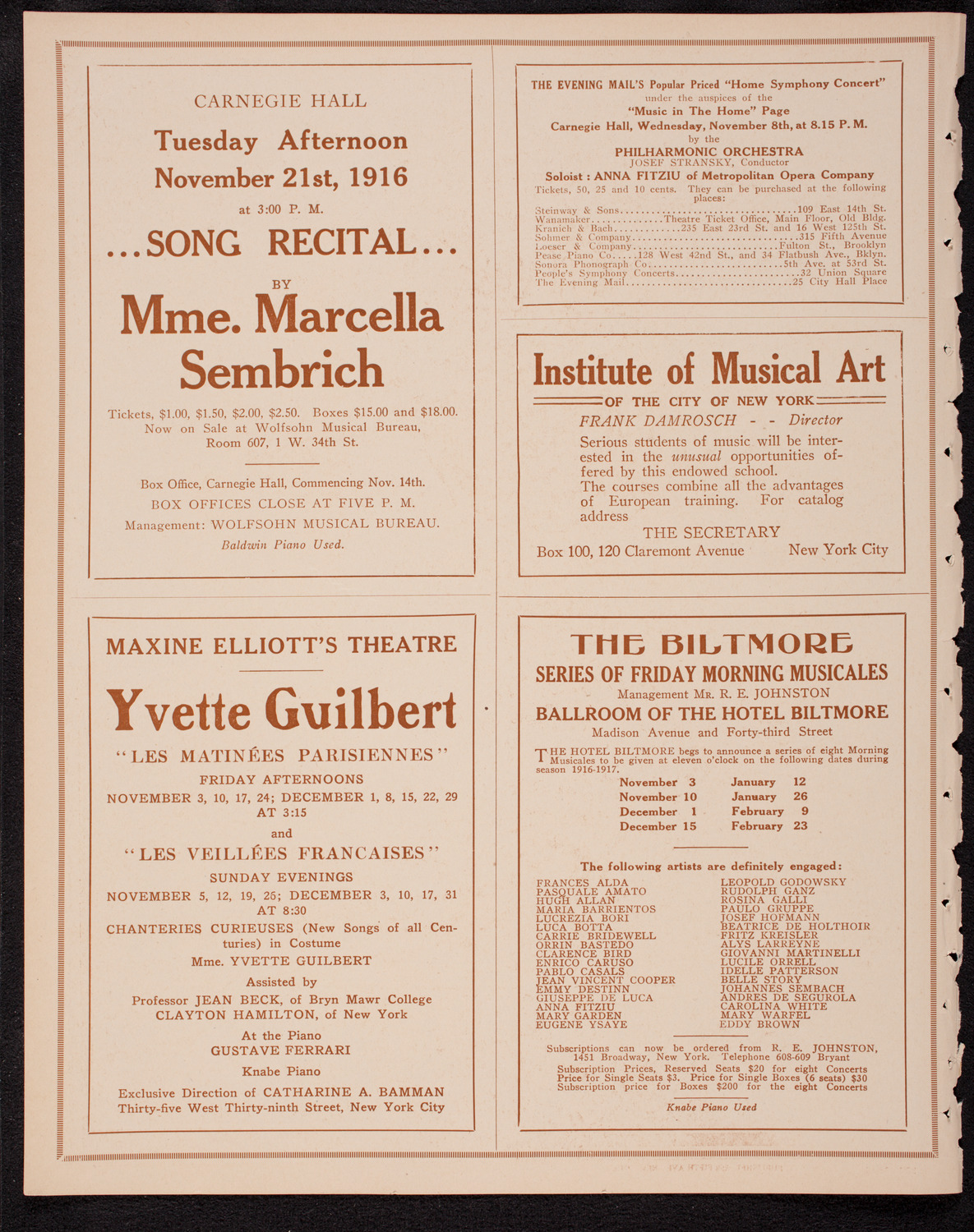 Boston Symphony Orchestra, November 2, 1916, program page 2