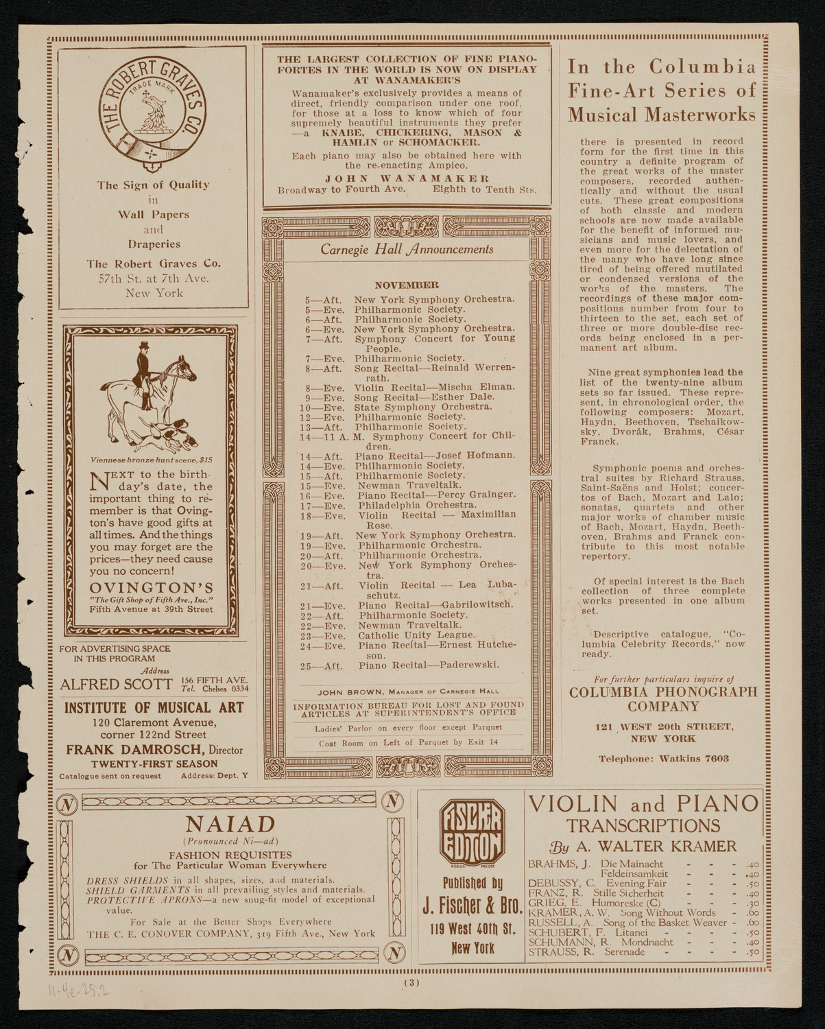 State Symphony Orchestra of New York, November 4, 1925, program page 3