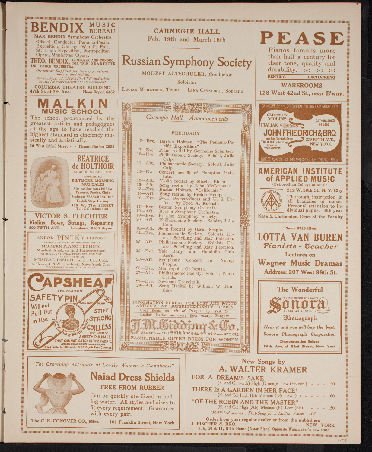 New York Philharmonic, February 6, 1916, program page 3