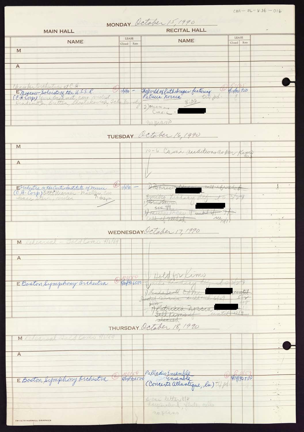 Carnegie Hall Booking Ledger, volume 36, page 16