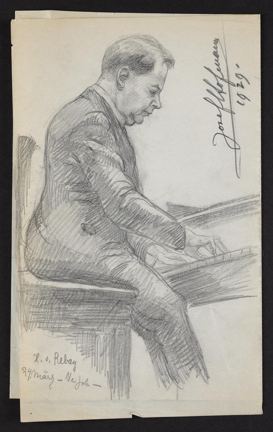 Sketch of Josef Hofmann playing piano