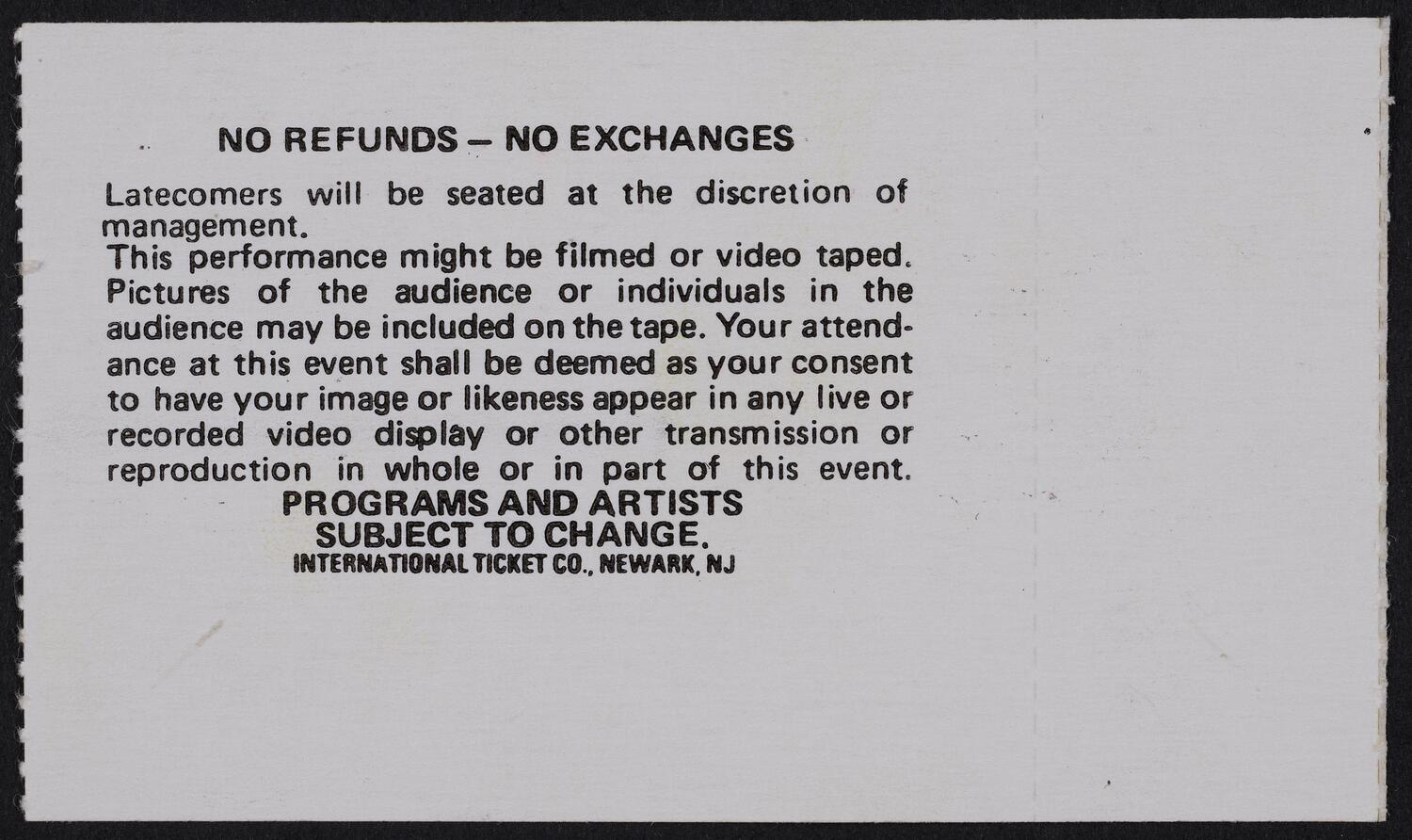 Ticket for The Gala Opening Night of the Centennial Season: Los Angeles Philharmonic, September 26, 1990 (back)