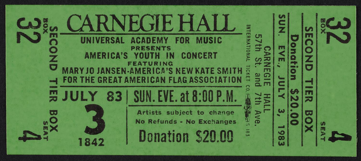 Ticket for America's Youth in Concert, July 3, 1983 (front)