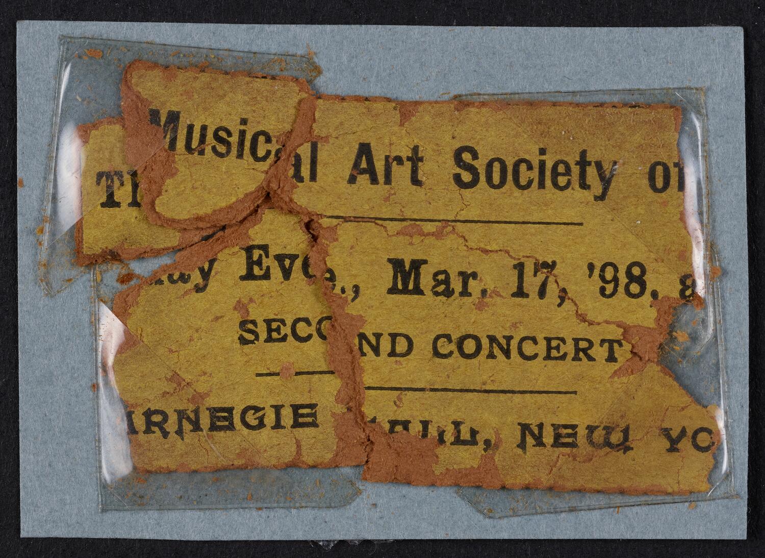 Ticket for Musical Art Society of New York, March 17, 1898 (front)