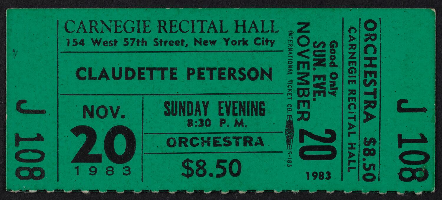 Ticket for Claudette Peterson, November 20, 1983 (front)