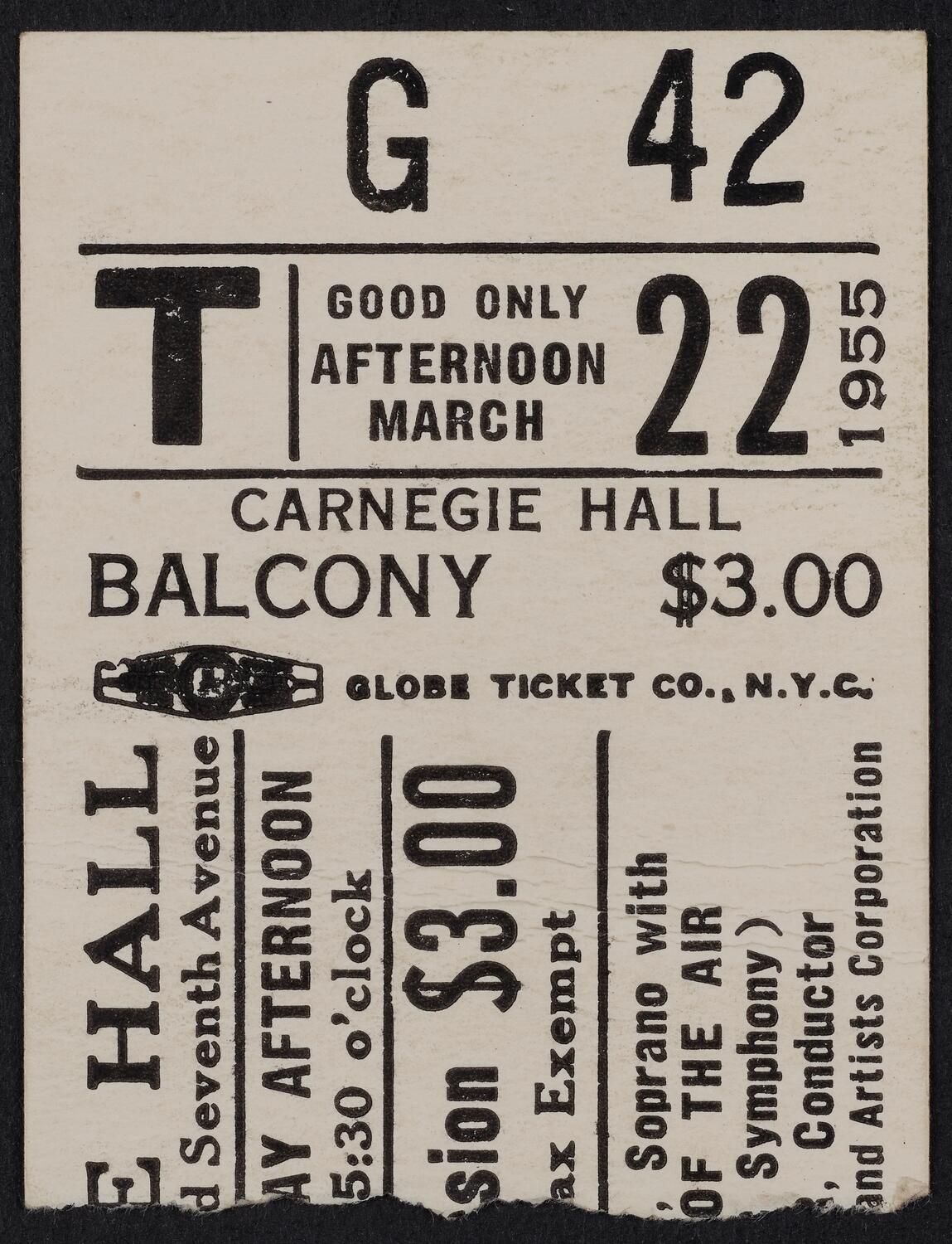 Ticket for Symphony of the Air, March 22, 1955 (front)