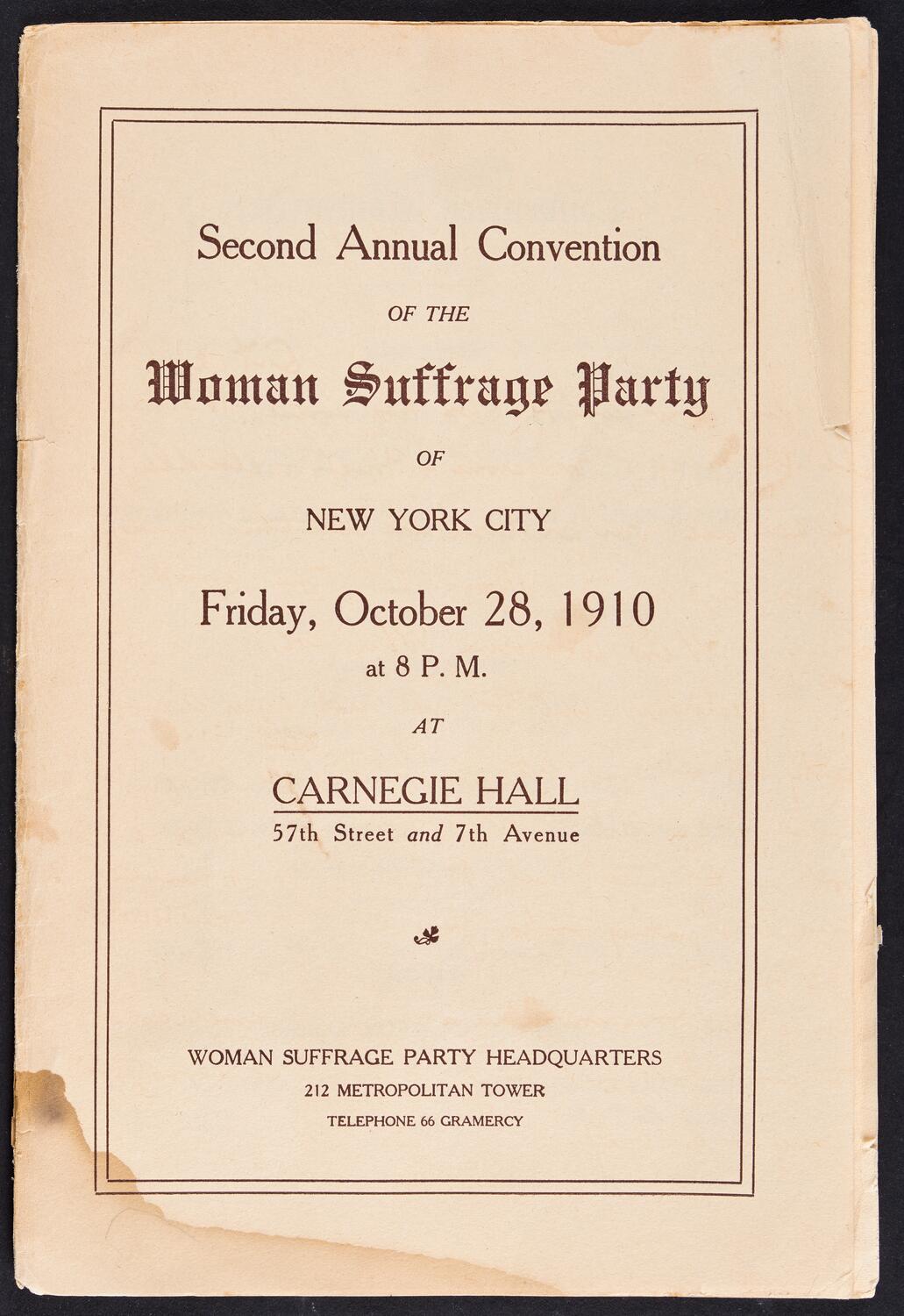 Woman Suffrage Party Convention, October 28, 1910, souvenir program page 1