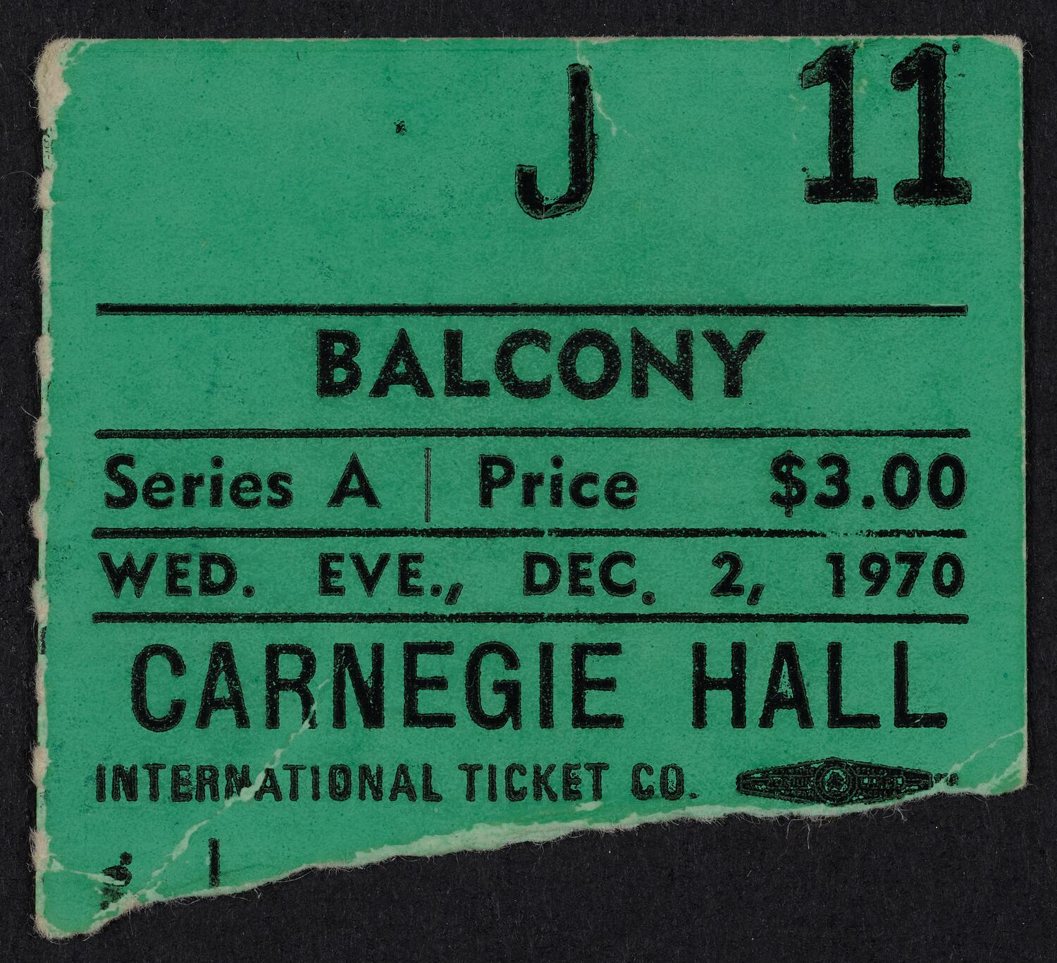 Ticket for Istomin/Stern/Rose Trio, December 2, 1970 (front)