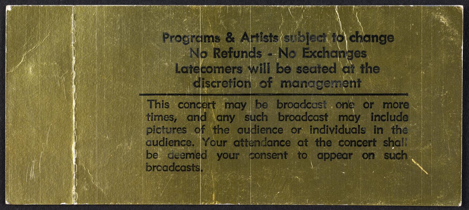 Ticket for the Gala Reopening of Carnegie Hall, December 15, 1986 (back)