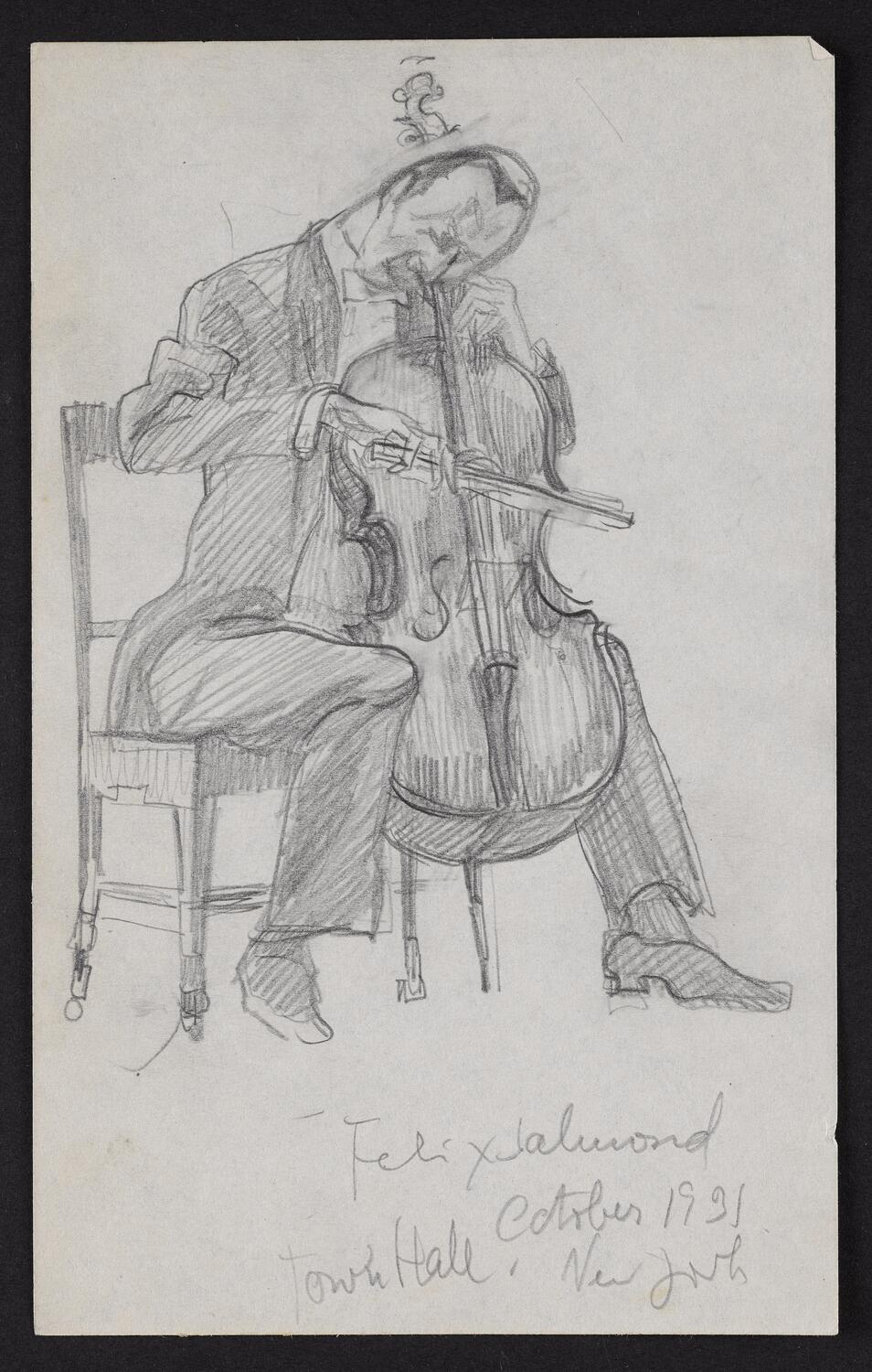 Sketch of Felix Salmond playing the cello