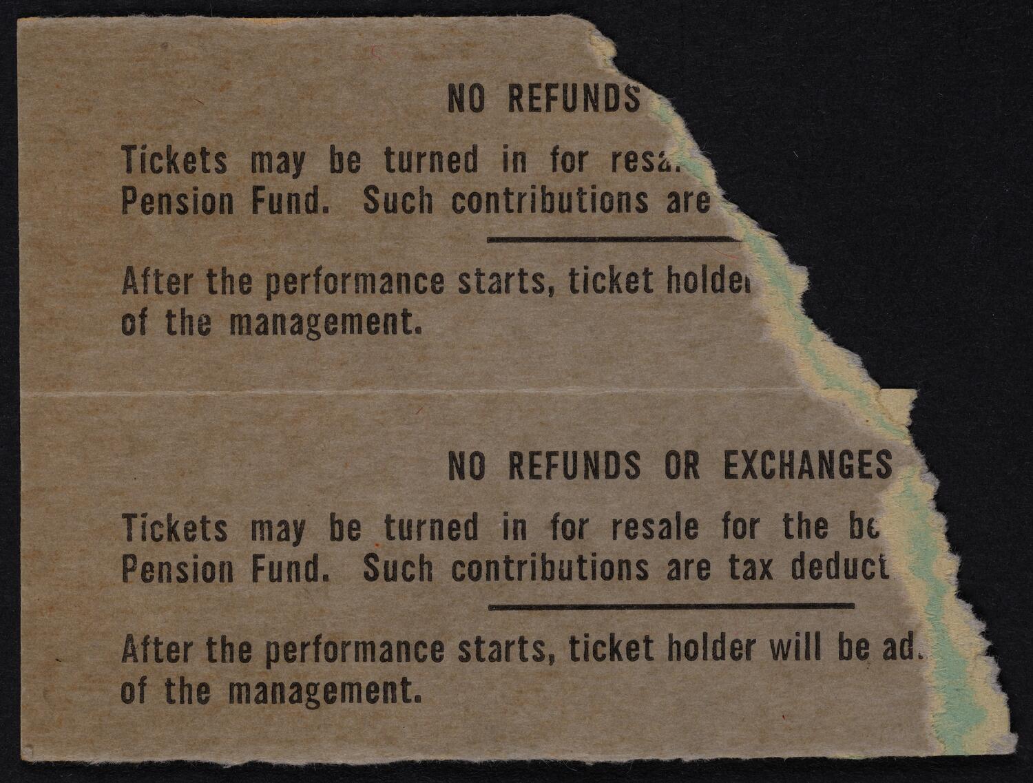 Ticket for New York Philharmonic, November 26, 1959 (back)