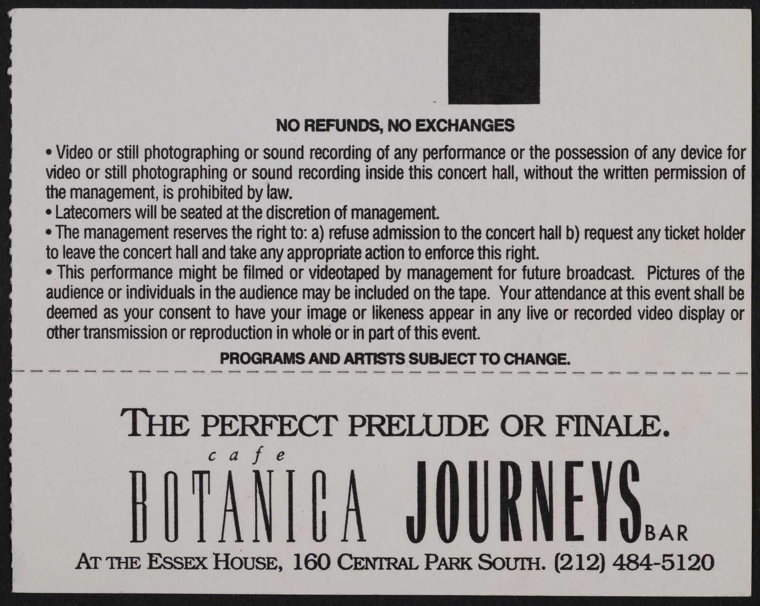 Ticket for St. Paul Chamber Orchestra, April 19, 1993 (back)