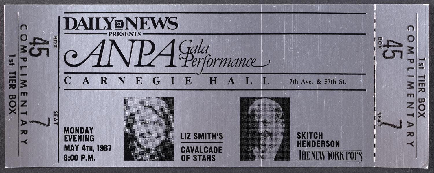 Ticket for ANPA Gala Performance, May 4, 1987 (front)