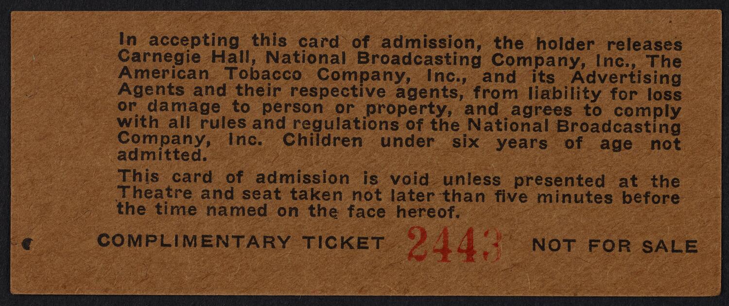 Ticket for Lucky Strike presents "Your All-Time Hit Parade," July 2, 1943 (back)