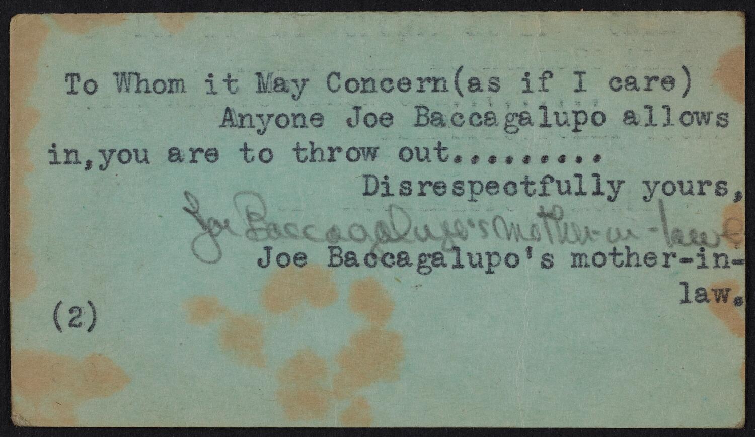 Ticket for Dewey-Warren Victory Concert and Rally, November 1, 1948 (back)