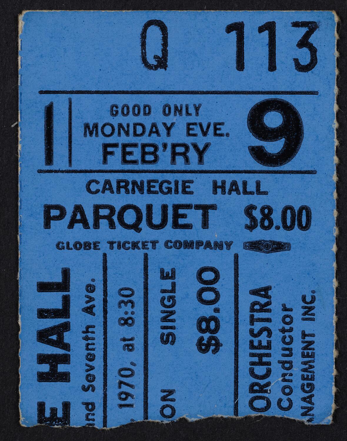 Ticket for Cleveland Orchestra, February 9, 1970 (front)