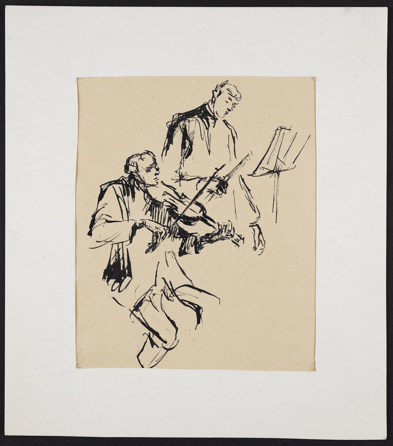 Sketches of figures playing various instruments