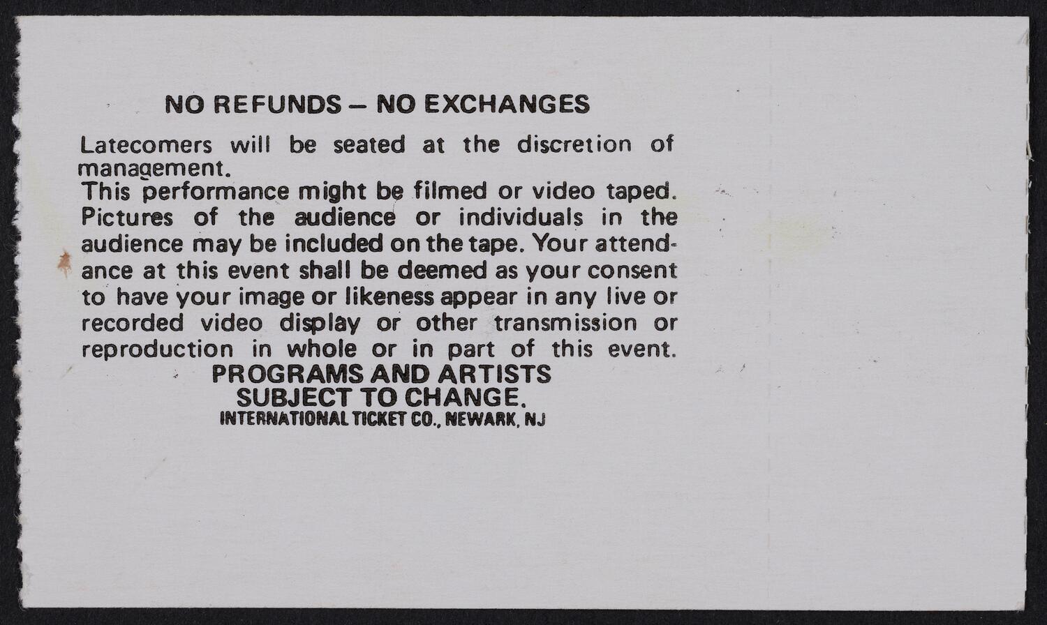 Ticket for The Gala Opening Night of the Centennial Season: Los Angeles Philharmonic, September 26, 1990 (back)