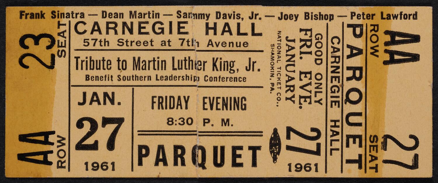 Ticket for Benefit: Southern Leadership Conference (Tribute to Martin Luther King, Jr.), January 27, 1961 (front)