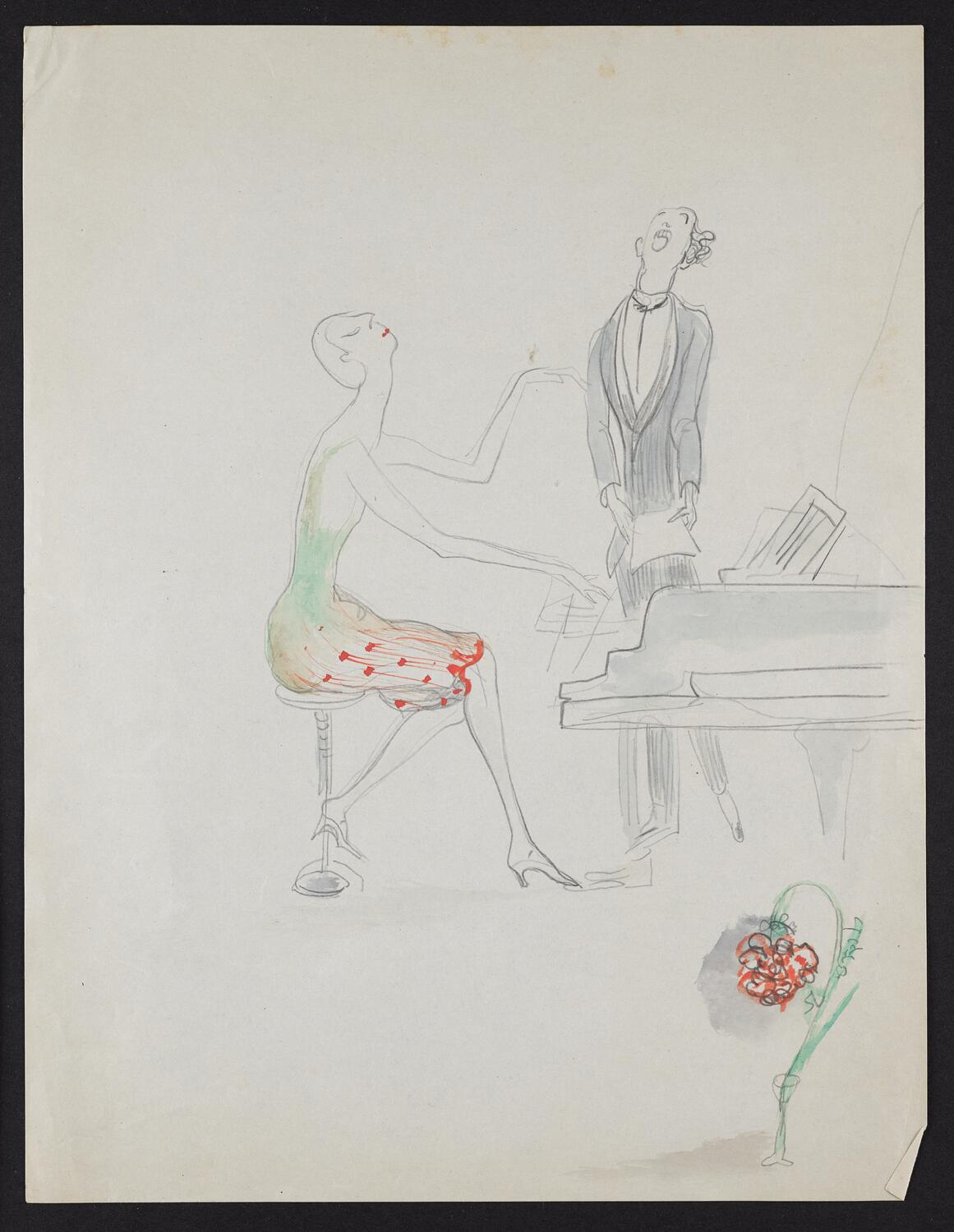 Sketch of two figures at a piano