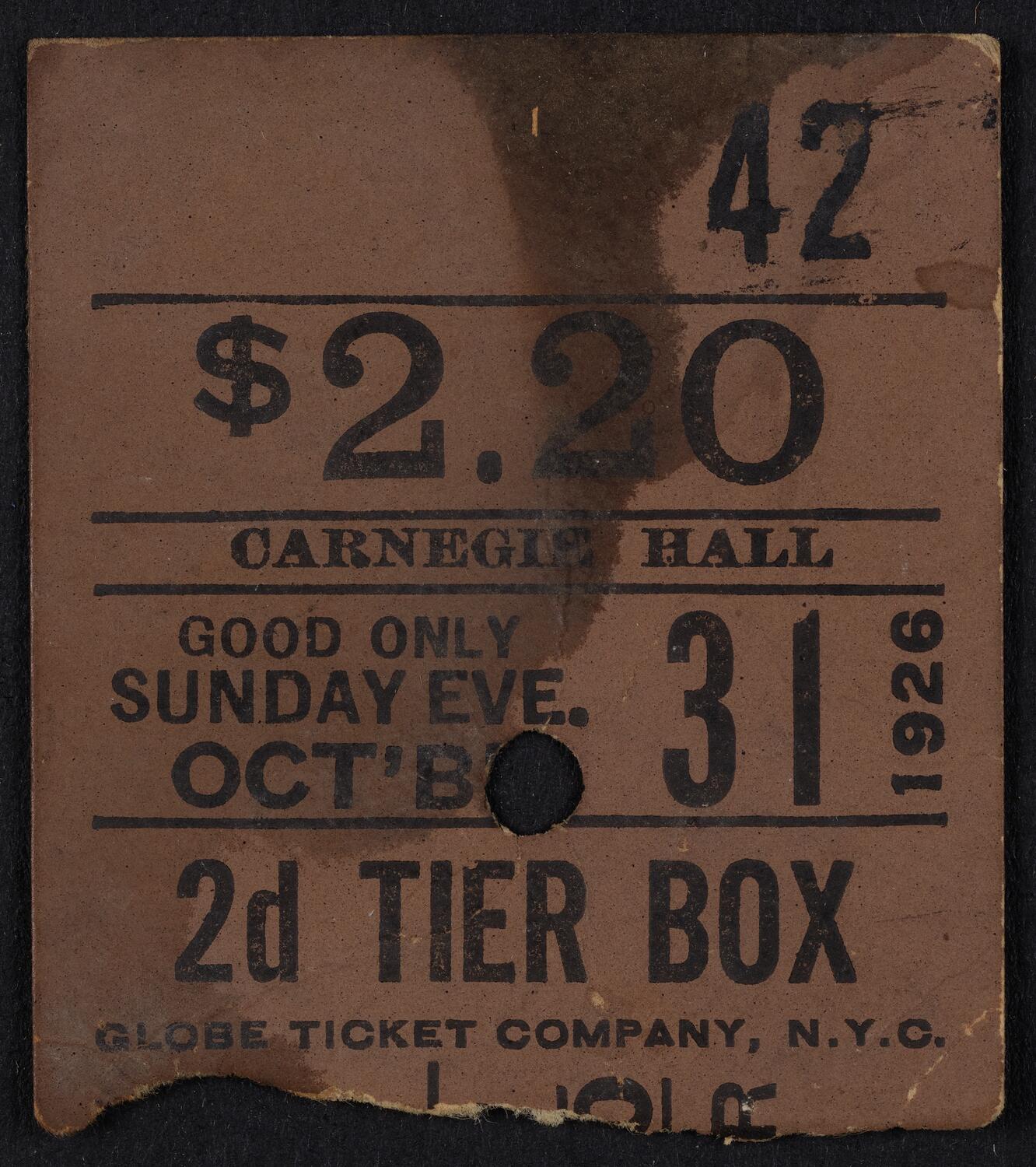 Ticket for Tito Schipa, October 31, 1926 (front)