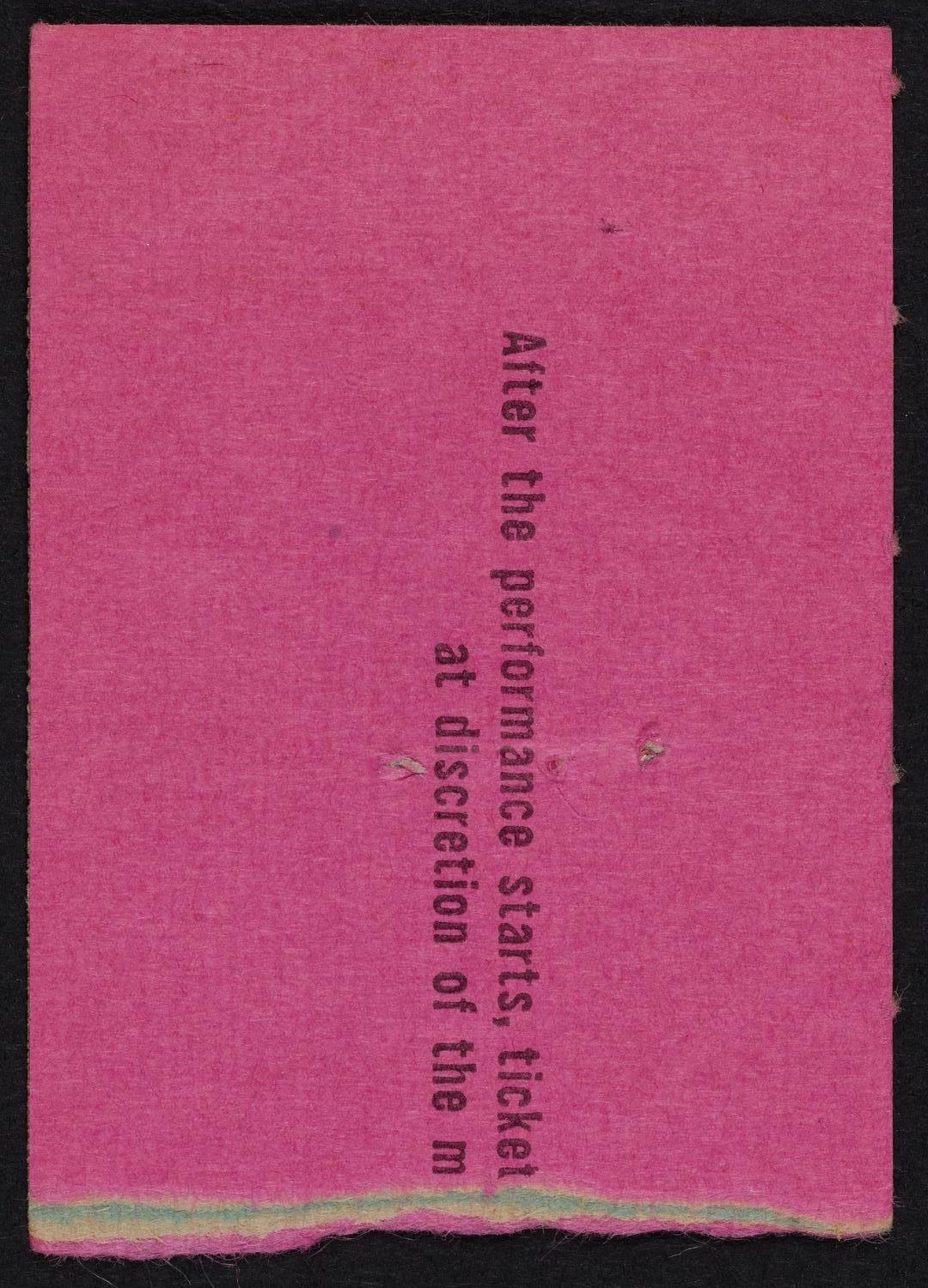 Ticket for New York Philharmonic, October 29, 1960 (back)