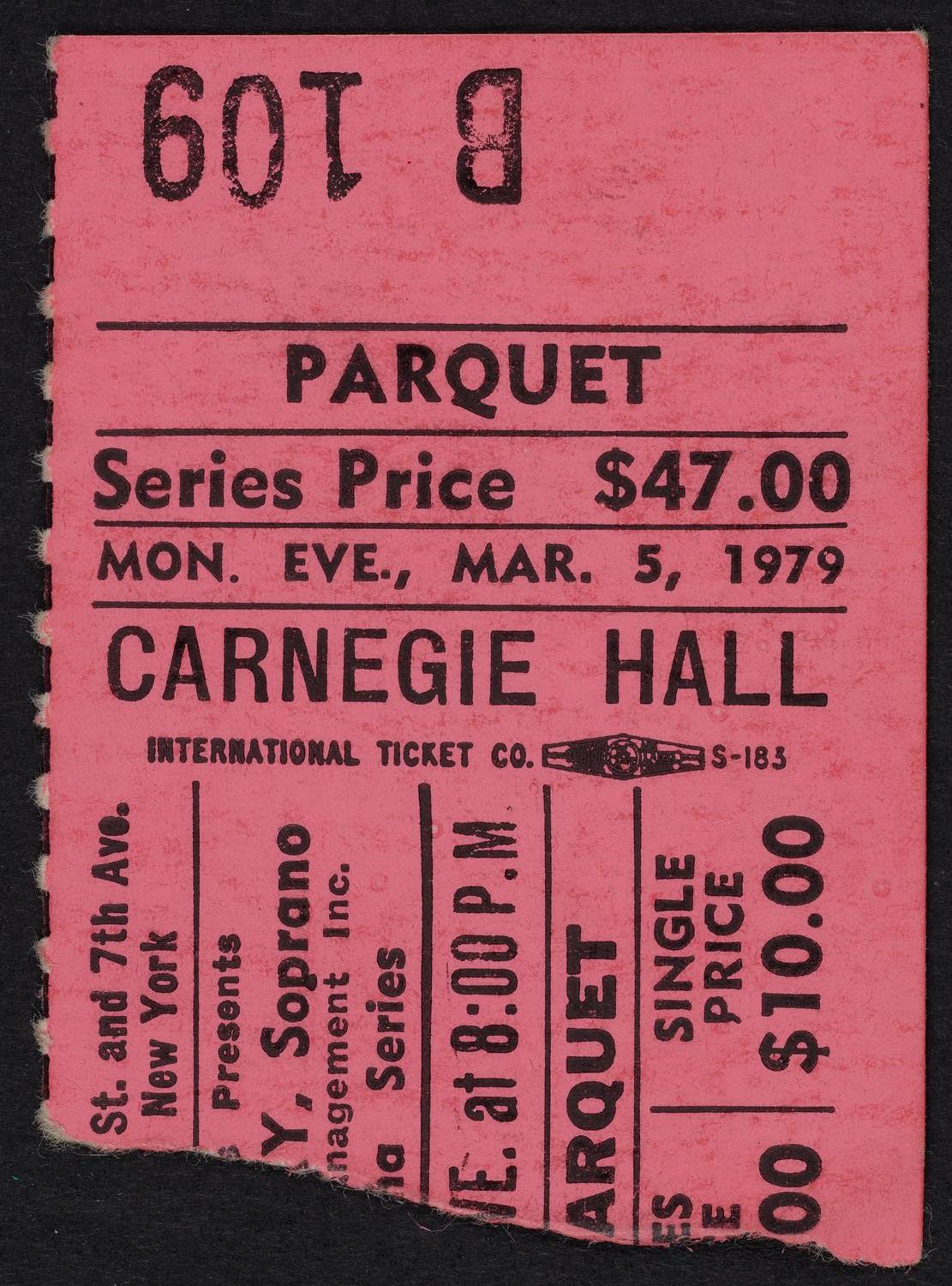 Ticket for Grace Bumbry, March 5, 1979 (front)