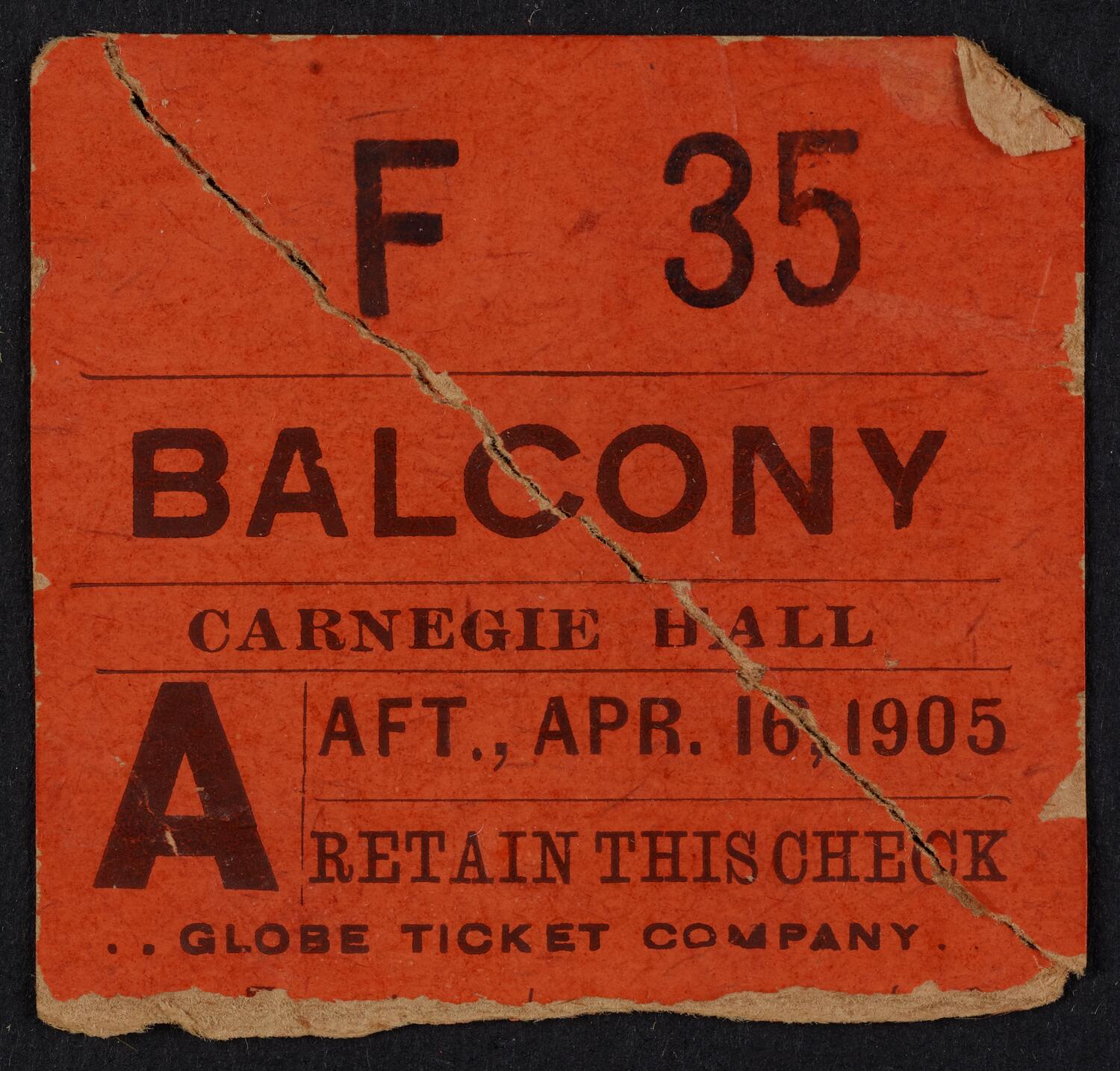 Ticket for Fritz Kreisler and Josef Hofmann, April 16, 1905 (front)