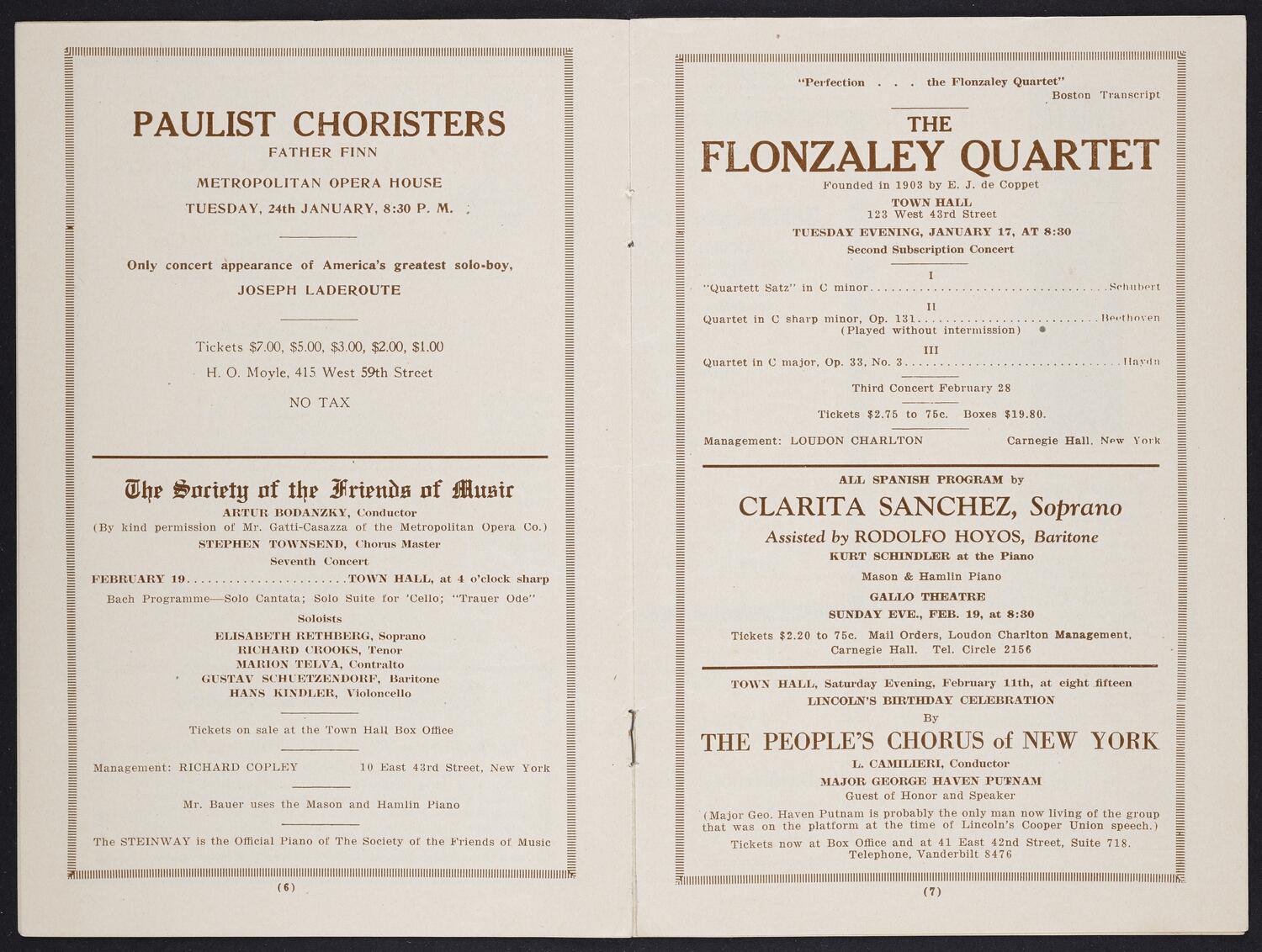 Sketches on concert program page, possibly Artur Bodansky with Metropolitan Opera