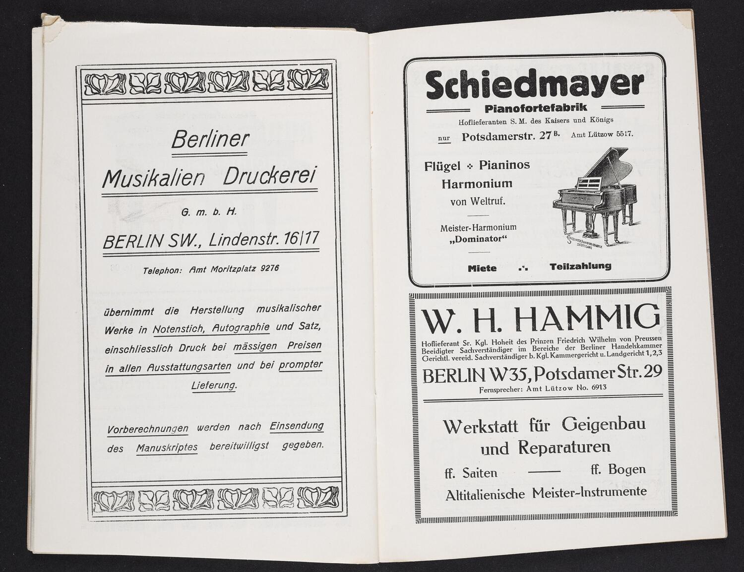 Sketches on concert program pages possibly of Richard Strauss with Königliches Kapelle