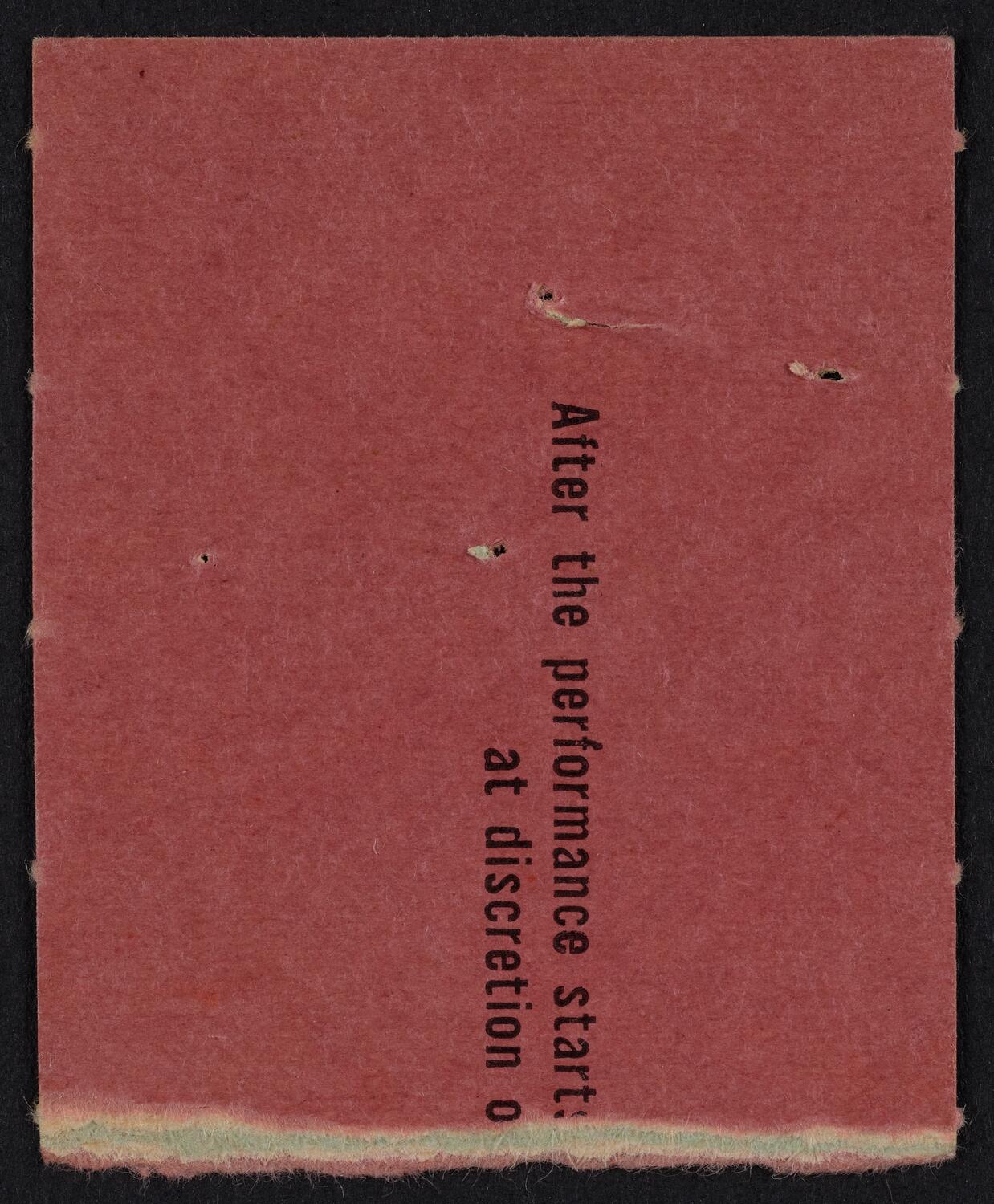 Ticket for New York Philharmonic, November 18, 1961 (back)