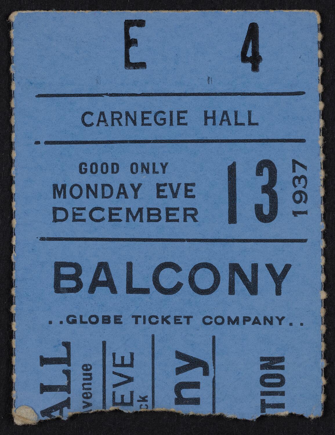 Ticket for National Orchestral Association, December 13, 1937 (front)