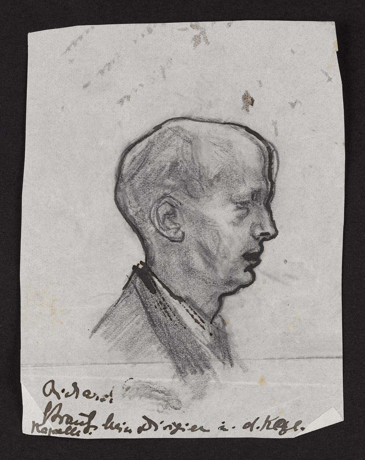 Sketch of figure in profile facing right, possibly Richard Strauss