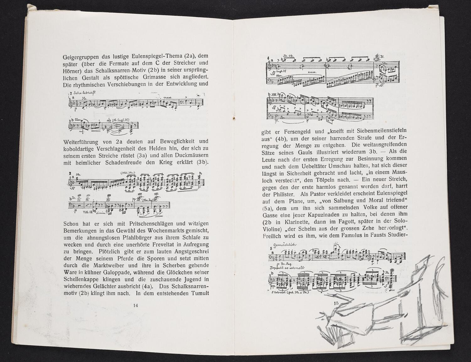 Sketches on concert program pages possibly of Richard Strauss with Königliches Kapelle