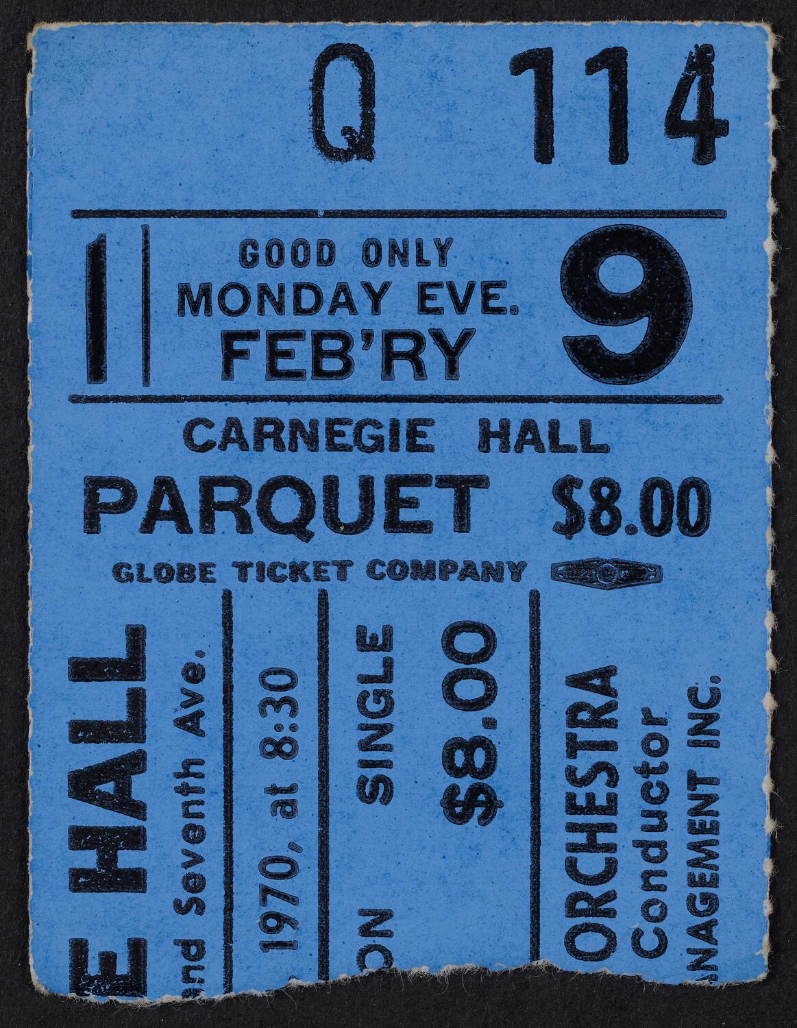 Ticket for Cleveland Orchestra, February 9, 1970 (front)