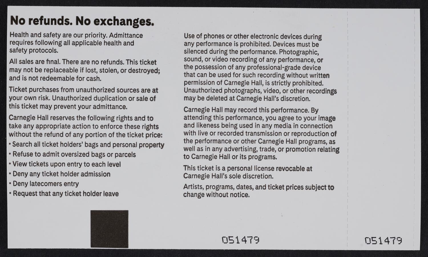 Ticket for Opening Night Gala: The Philadelphia Orchestra, October 6, 2021 (back)